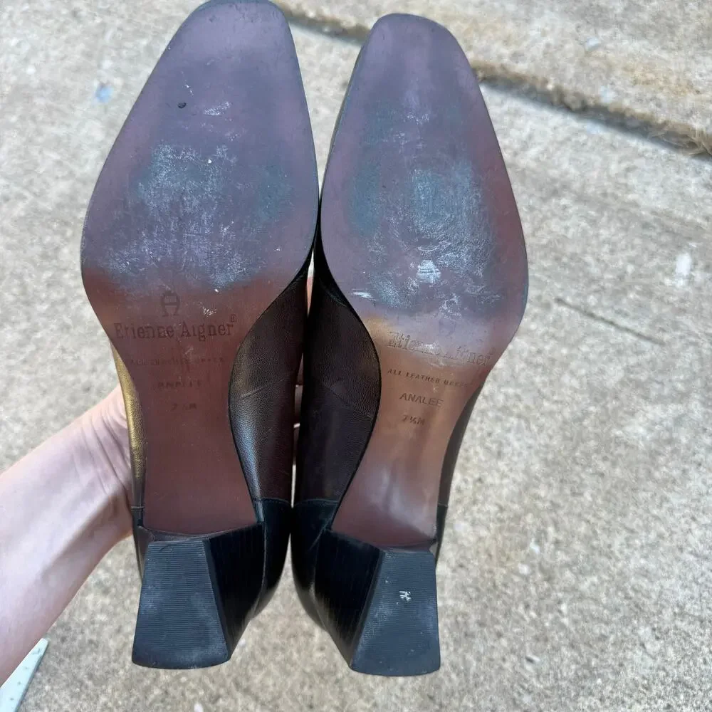 Etienne Aigner Analee Block Heel Pump Womens 7.5M Brown Black